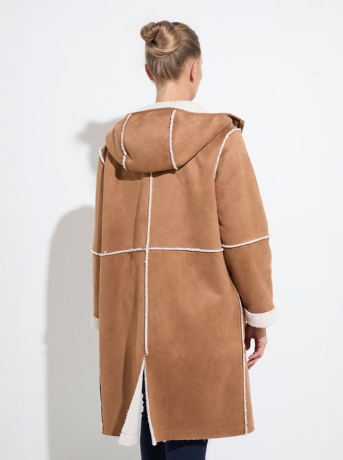 Manteau zippé à capuche effet peau lainée chaud - Kiabi