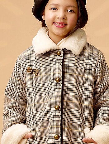 Manteaueau Carreaux Tartan avec Fausse Fourrure AMANDINE - La Faute à Voltaire