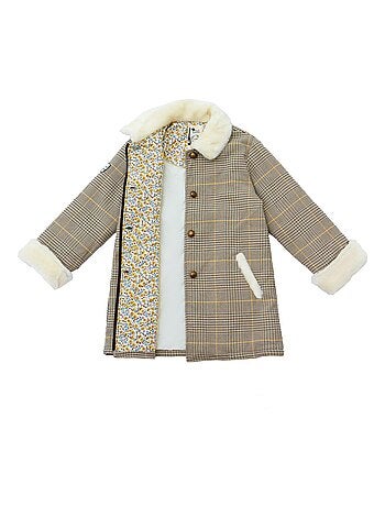 Manteaueau Carreaux Tartan avec Fausse Fourrure AMANDINE - La Faute à Voltaire