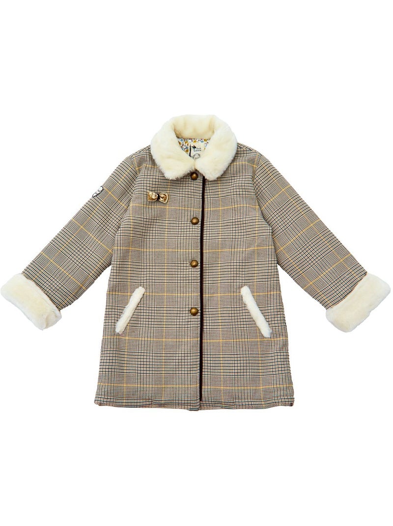 Manteaueau  Carreaux Tartan  avec Fausse Fourrure  AMANDINE - La Faute à Voltaire Marron - Kiabi