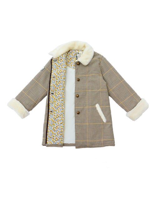 Manteaueau  Carreaux Tartan  avec Fausse Fourrure  AMANDINE - La Faute à Voltaire - Kiabi