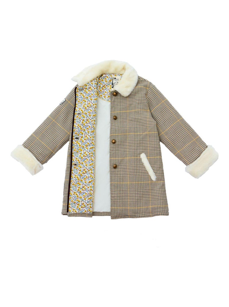 Manteaueau  Carreaux Tartan  avec Fausse Fourrure  AMANDINE - La Faute à Voltaire Marron - Kiabi