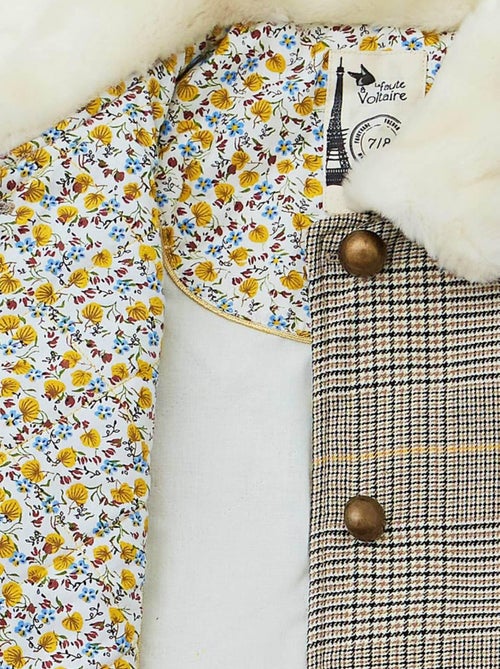 Manteaueau  Carreaux Tartan  avec Fausse Fourrure  AMANDINE - La Faute à Voltaire - Kiabi