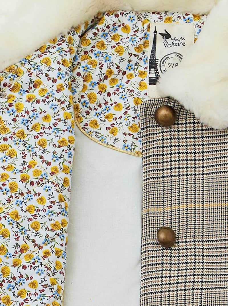 Manteaueau  Carreaux Tartan  avec Fausse Fourrure  AMANDINE - La Faute à Voltaire Marron - Kiabi