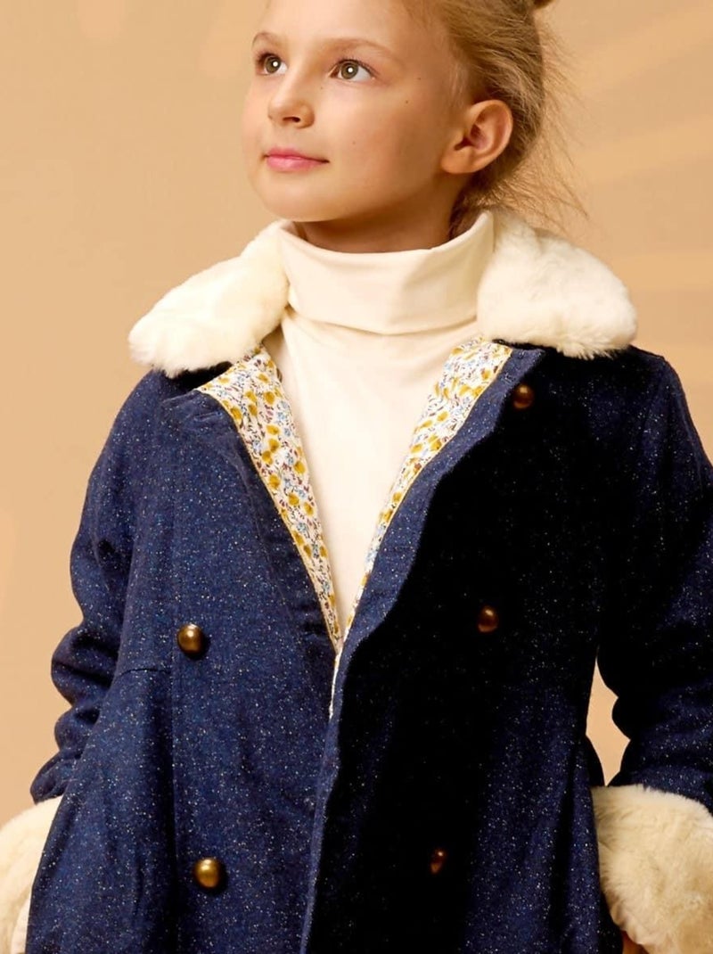 Manteaueau Laine Tweed     Fausse Fourrure  ANOUSHKA - La Faute à Voltaire Bleu marine - Kiabi