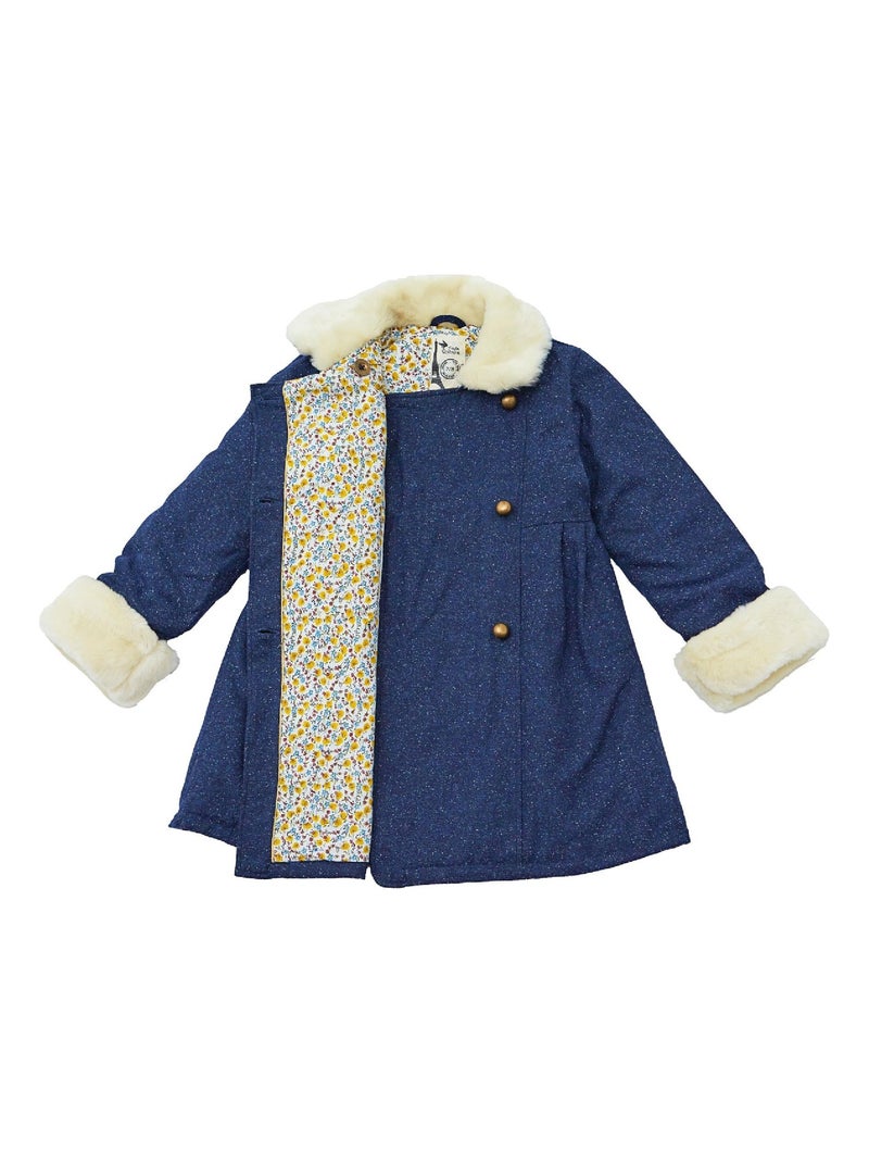 Manteaueau Laine Tweed     Fausse Fourrure  ANOUSHKA - La Faute à Voltaire Bleu marine - Kiabi