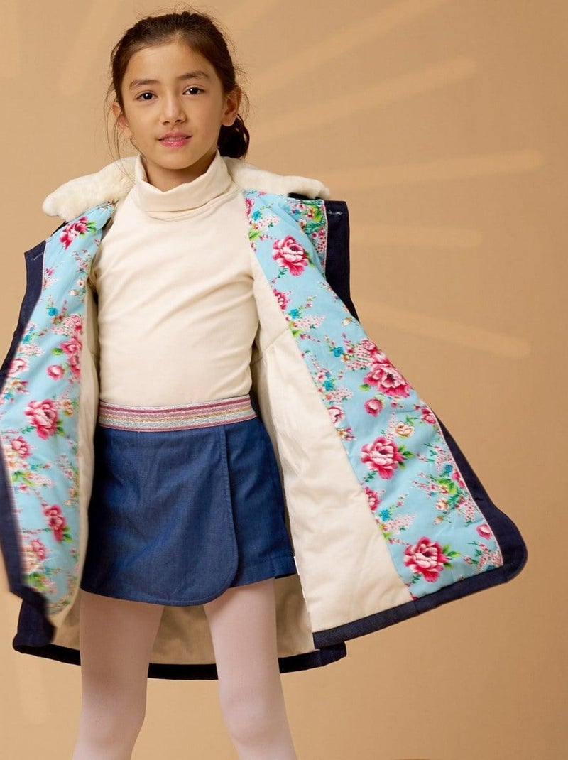 Manteaueau Long   en Jeans   Col Fausse Fourrure  ANOUSHKA - La Faute à Voltaire Bleu marine - Kiabi