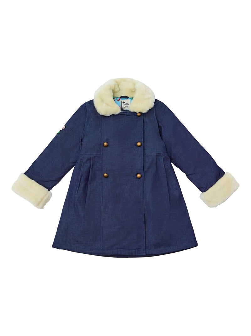 Manteaueau Long   en Jeans   Col Fausse Fourrure  ANOUSHKA - La Faute à Voltaire Bleu marine - Kiabi