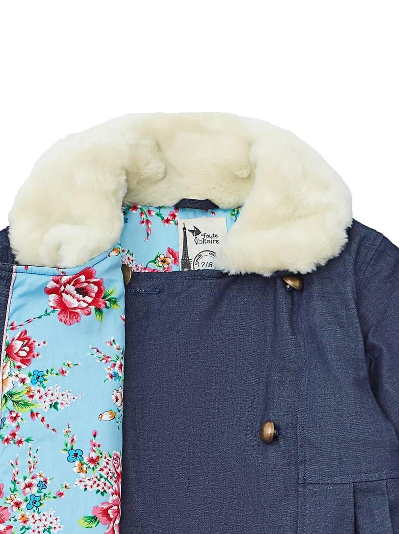 Manteaueau Long   en Jeans   Col Fausse Fourrure  ANOUSHKA - La Faute à Voltaire Bleu marine - Kiabi