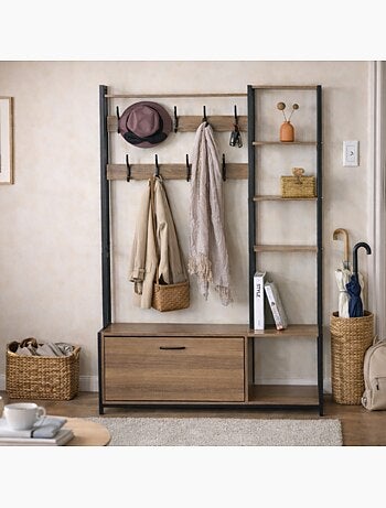 MANTI Meuble d'entrée 182x120cm noyer et noir