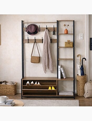 MANTI Meuble d'entrée 182x120cm noyer et noir