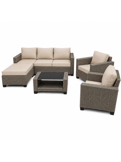MARABO Salon de jardin 6 places modulable en résine tressée gris et beige - Kiabi