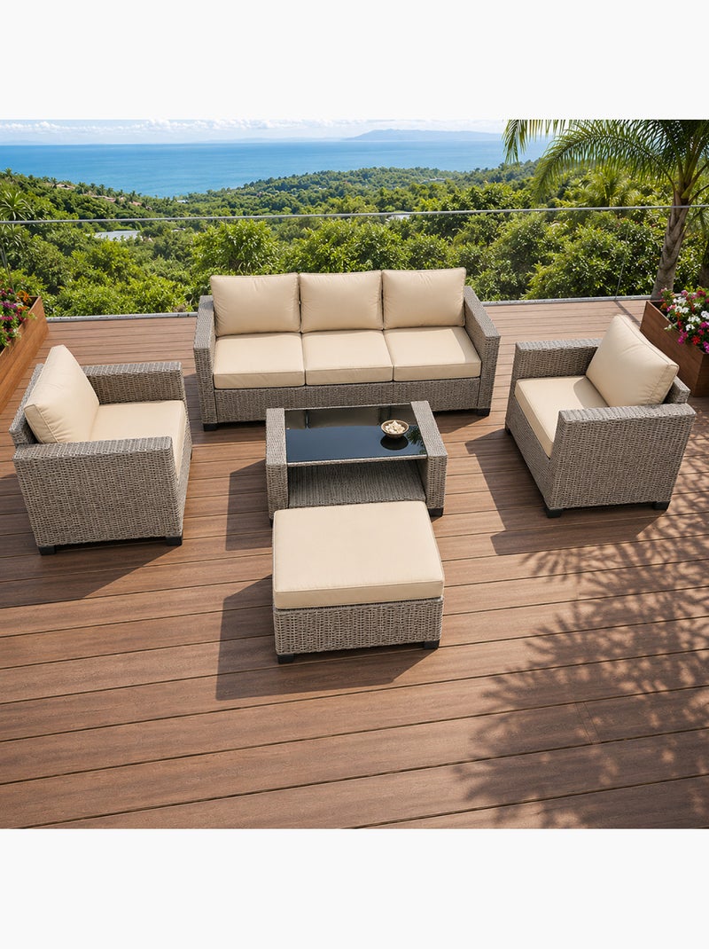 MARABO Salon de jardin 6 places modulable en résine tressée gris et beige Gris Beige - Kiabi