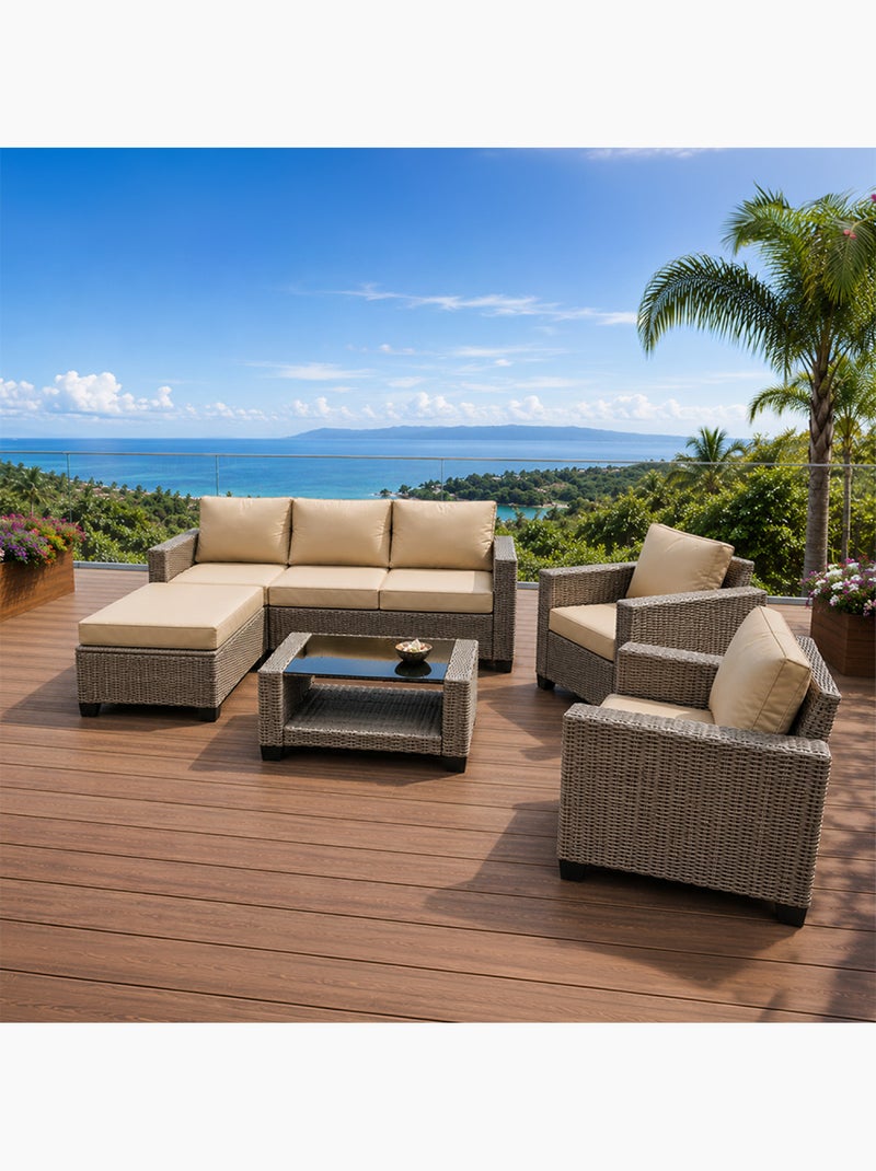 MARABO Salon de jardin 6 places modulable en résine tressée gris et beige Gris Beige - Kiabi
