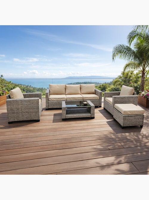MARABO Salon de jardin 6 places modulable en résine tressée gris et beige - Kiabi