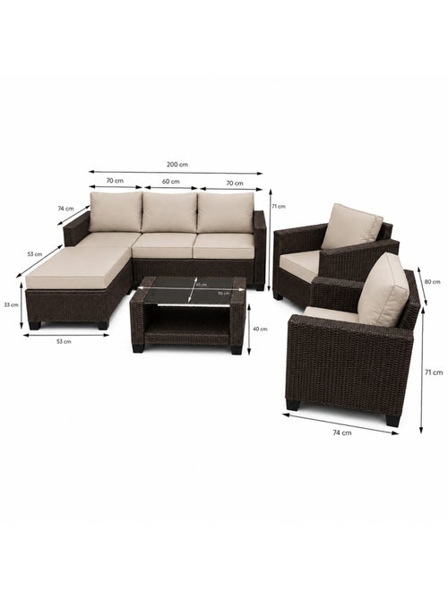 MARABO Salon de jardin 6 places modulable en résine tressée marron et beige - Kiabi
