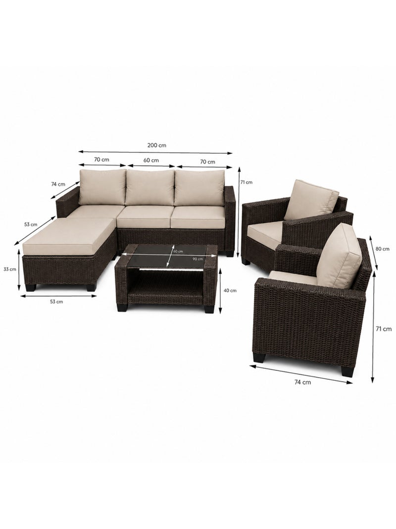 MARABO Salon de jardin 6 places modulable en résine tressée marron et beige Beige - Kiabi