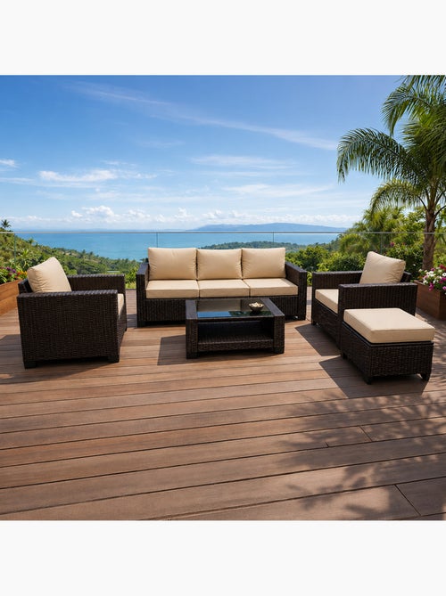 MARABO Salon de jardin 6 places modulable en résine tressée marron et beige - Kiabi