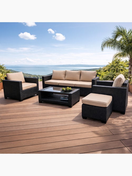 MARABO Salon de jardin 6 places modulable en résine tressée marron et beige - Kiabi