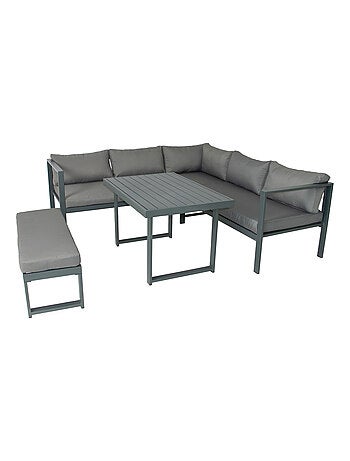 MARBELLA - Salon de jardin gris foncé 6 places canapé + banc