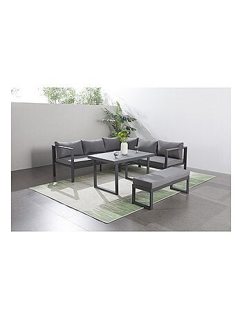 MARBELLA Salon de jardin gris foncé 6 places canapé et banc
