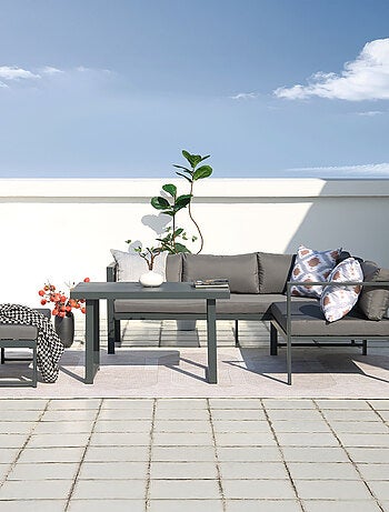 MARBELLA Salon de jardin gris foncé 6 places canapé et banc