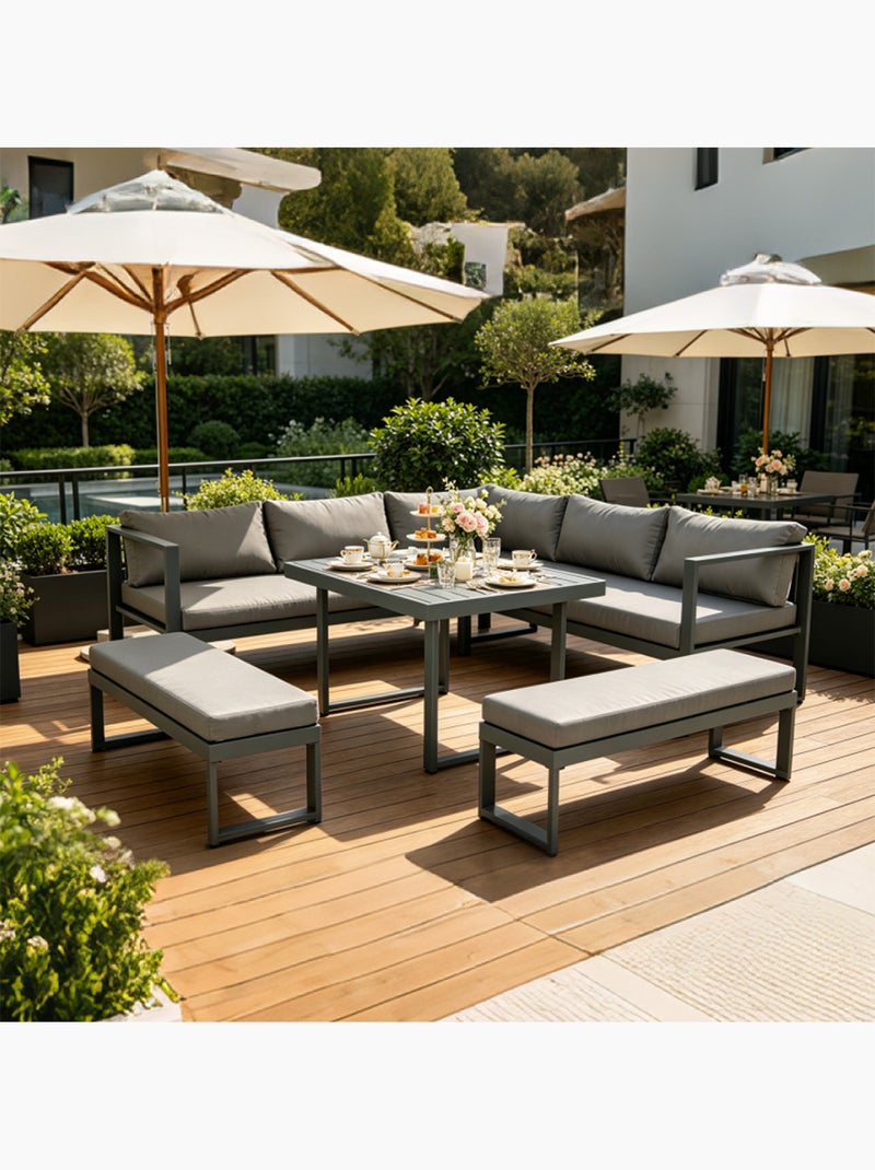 MARBELLA Salon de jardin gris foncé 7-9 places canapé + 2 bancs Gris foncé - Kiabi