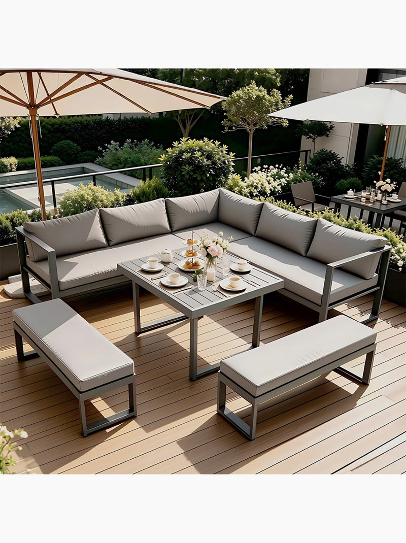MARBELLA Salon de jardin gris foncé 7-9 places canapé + 2 bancs Gris foncé - Kiabi