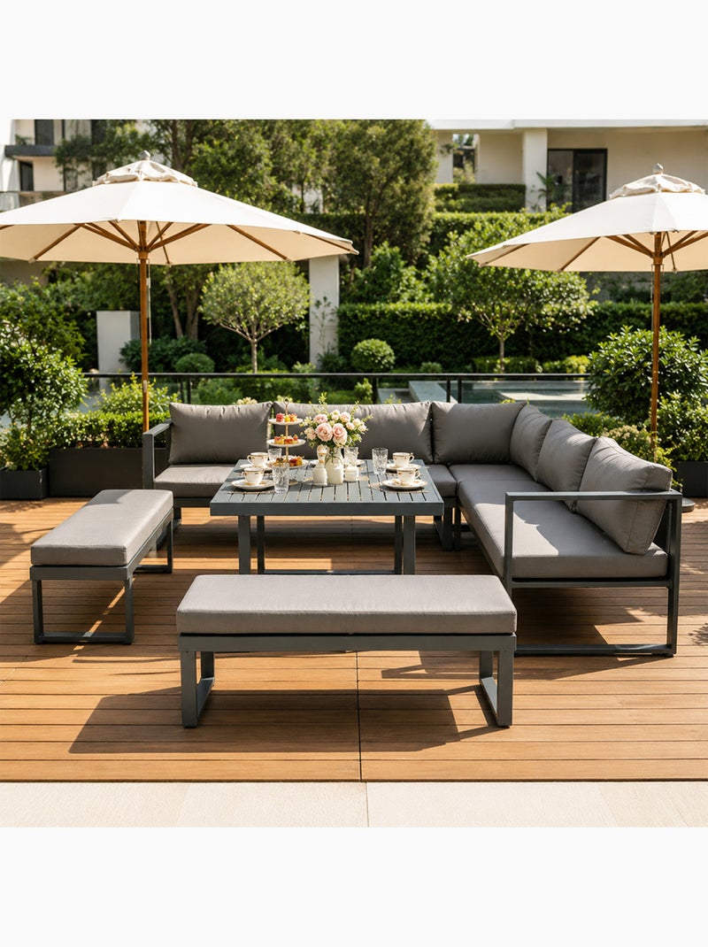 MARBELLA Salon de jardin gris foncé 7-9 places canapé + 2 bancs Gris foncé - Kiabi