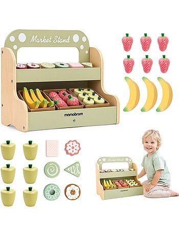 Marchand bois enfant etal fruits pâtisseries jouet imitation mamabrum