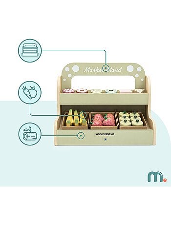 Marchand bois enfant etal fruits pâtisseries jouet imitation mamabrum
