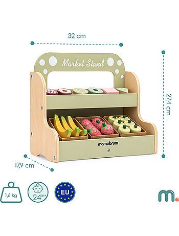 Marchand bois enfant etal fruits pâtisseries jouet imitation mamabrum