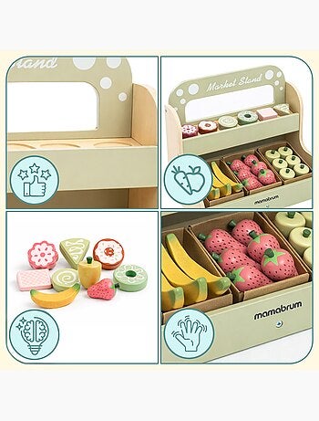 Marchand bois enfant etal fruits pâtisseries jouet imitation mamabrum