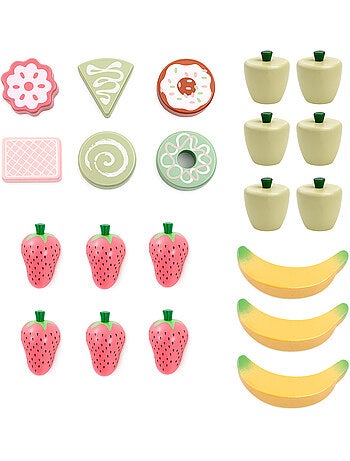 Marchand bois enfant etal fruits pâtisseries jouet imitation mamabrum