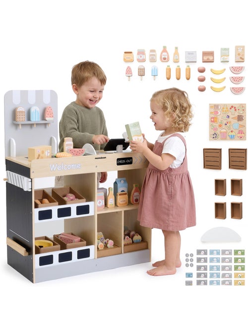 Marchand marchandise bois enfant caisse enregistreuse 60 accessoires mamabrum - Kiabi Marchand marchandise bois enfant caisse enregistreuse 60 accessoires mamabrum - Kiabi
