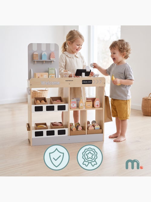 Marchand marchandise bois enfant caisse enregistreuse 60 accessoires mamabrum - Kiabi Marchand marchandise bois enfant caisse enregistreuse 60 accessoires mamabrum - Kiabi