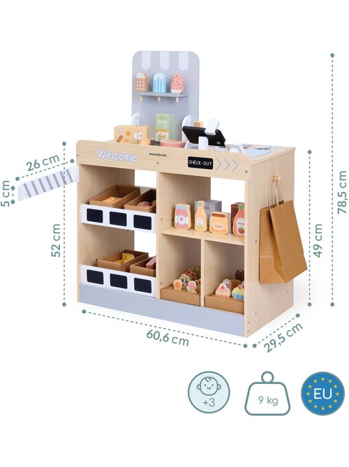 Marchand marchandise bois enfant caisse enregistreuse 60 accessoires mamabrum - Kiabi Marchand marchandise bois enfant caisse enregistreuse 60 accessoires mamabrum - Kiabi