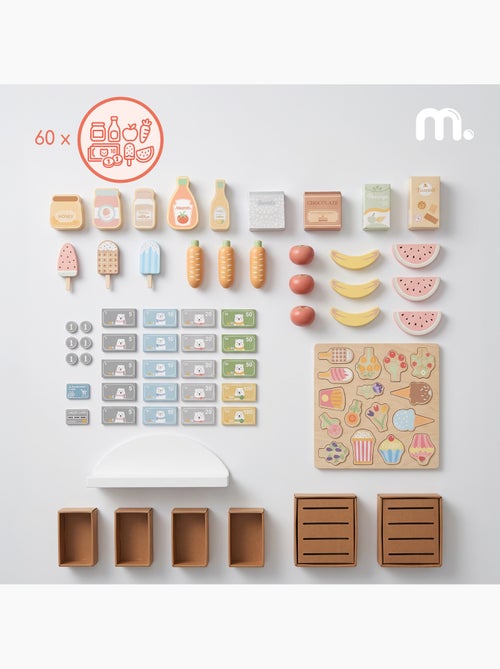 Marchand marchandise bois enfant caisse enregistreuse 60 accessoires mamabrum - Kiabi Marchand marchandise bois enfant caisse enregistreuse 60 accessoires mamabrum - Kiabi
