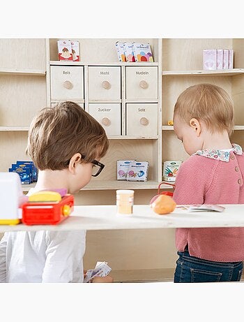 Marchande en bois + caisse enregistreuse et accessoires ROBA