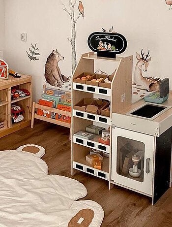 Marchande en Bois Stand de Jeu Éducatif pour Enfants avec Accessoires