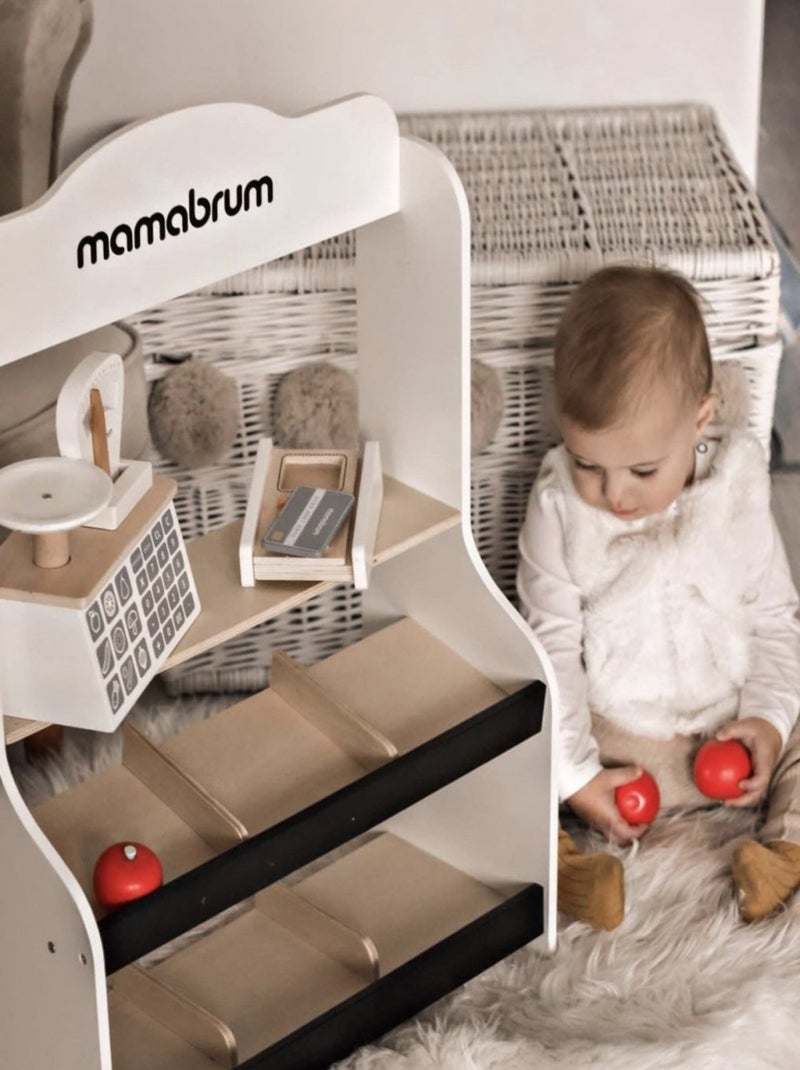 Marchande Enfant bois - Stand Vendeur Balance, Terminal avec Carte & 4 Pommes N/A - Kiabi