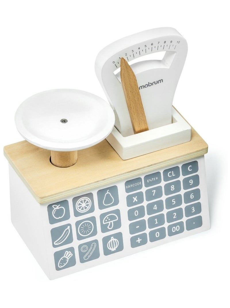 Marchande Enfant bois - Stand Vendeur Balance, Terminal avec Carte & 4 Pommes N/A - Kiabi