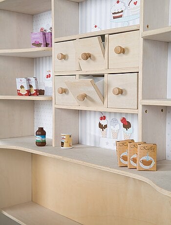 Marchande enfant en bois avec caisse enregistreuse et accessoires 'Café & Shop' ROBA
