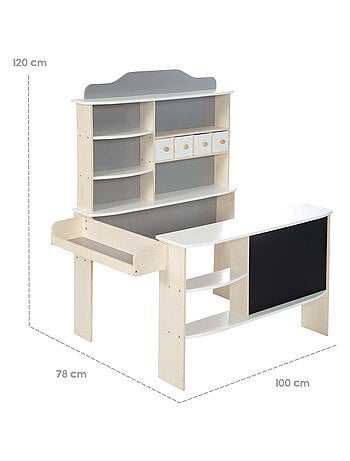 Marchande enfant en bois avec comptoir étagères et tableau noir ROBA