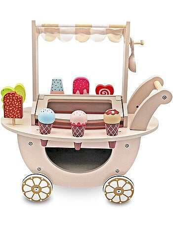 Marchande Enfant Marchande Glace Bois, Roues, Poignée & Accessoires, Chariot Jouet en Bois