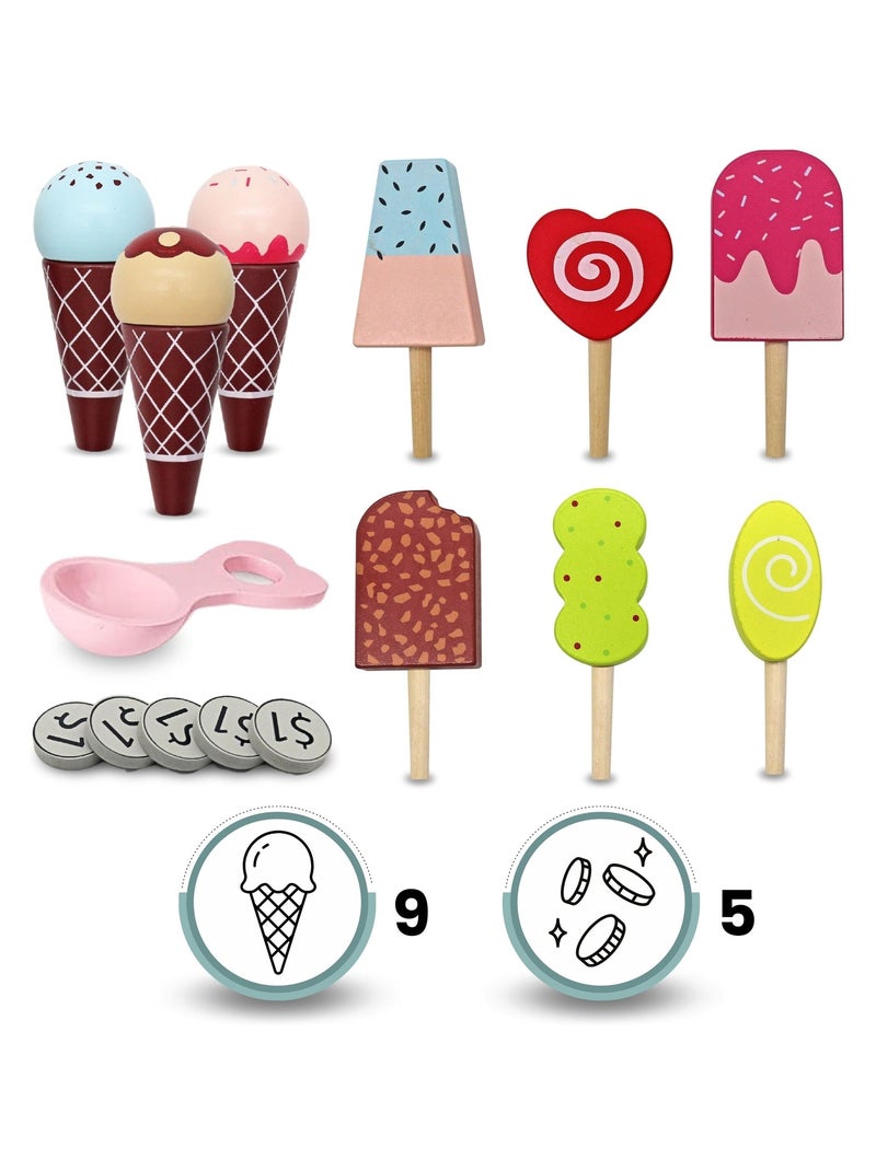 Marchande Enfant Marchande Glace Bois, Roues, Poignée & Accessoires, Chariot Jouet en Bois N/A - Kiabi