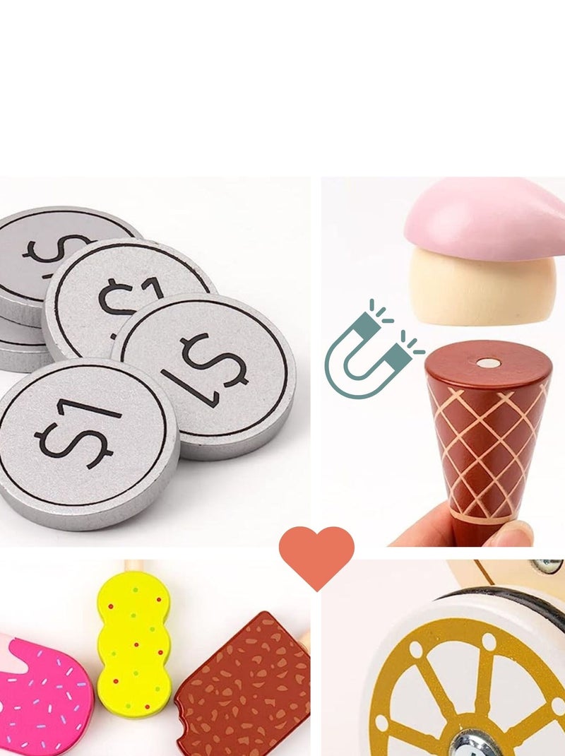 Marchande Enfant Marchande Glace Bois, Roues, Poignée & Accessoires, Chariot Jouet en Bois N/A - Kiabi