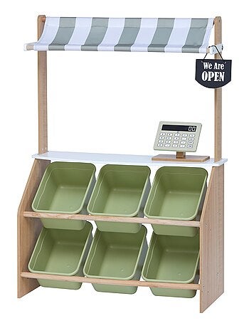 Marchande enfant stand petit marché bois avec 6 bacs à fruits et légumes