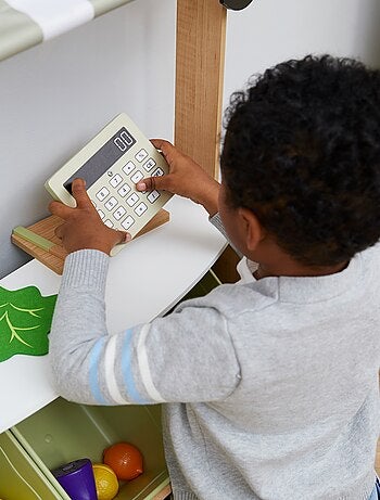 Marchande enfant stand petit marché bois avec 6 bacs à fruits et légumes