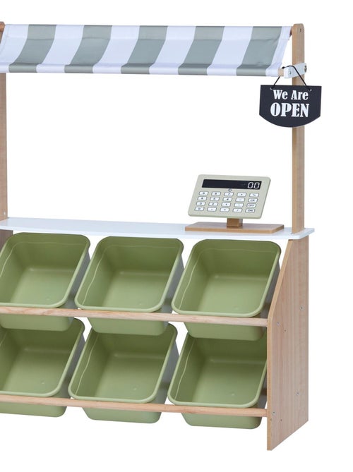 Marchande enfant stand petit marché bois avec 6 bacs à fruits et légumes - Kiabi